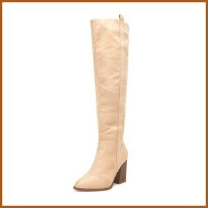 Faux Suede Over-the-Knee Boots with Chunky Block Heel and Side Zipper